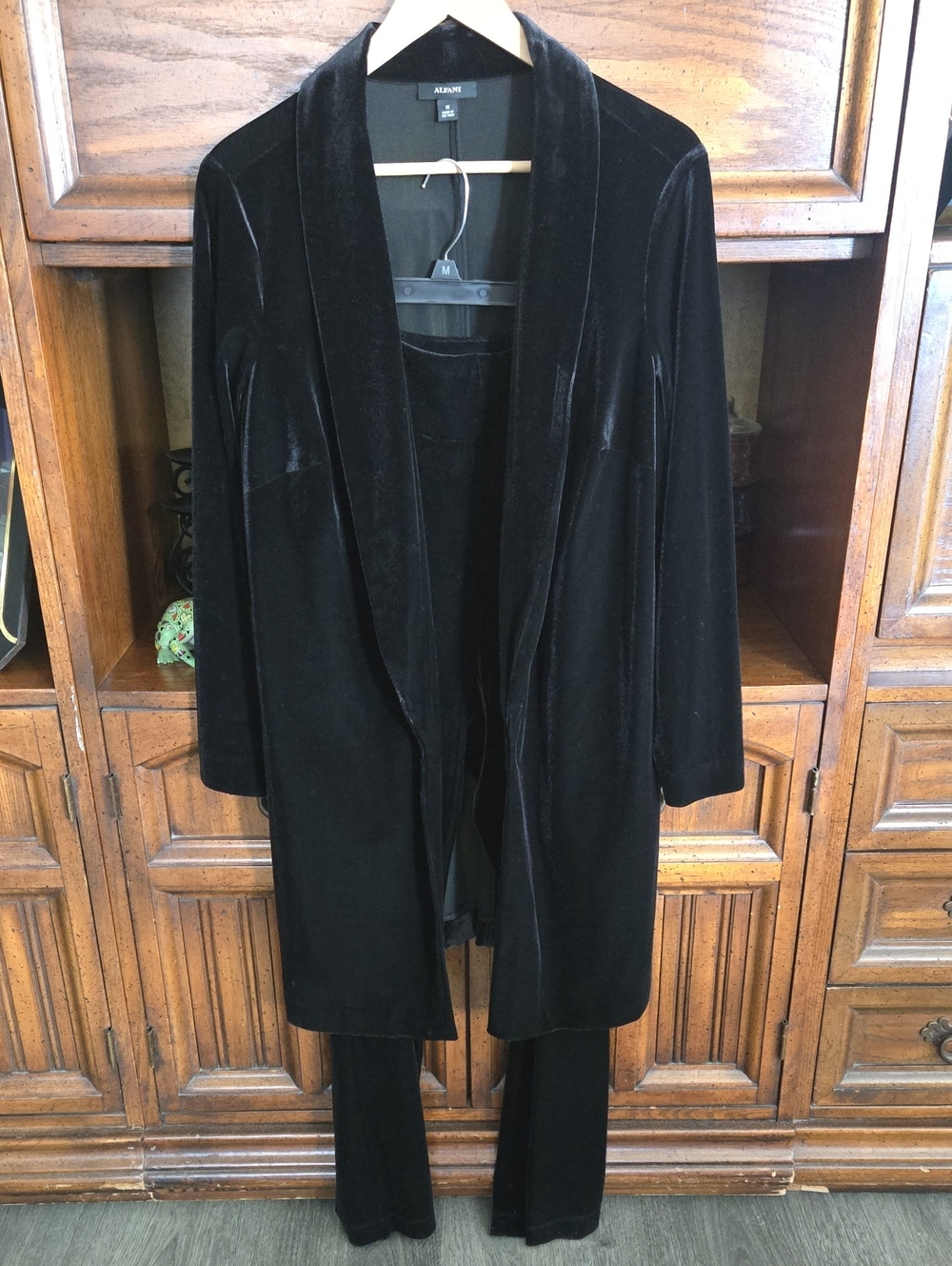 Alfani Black Velvet Open-Front Jacket and Pants Set